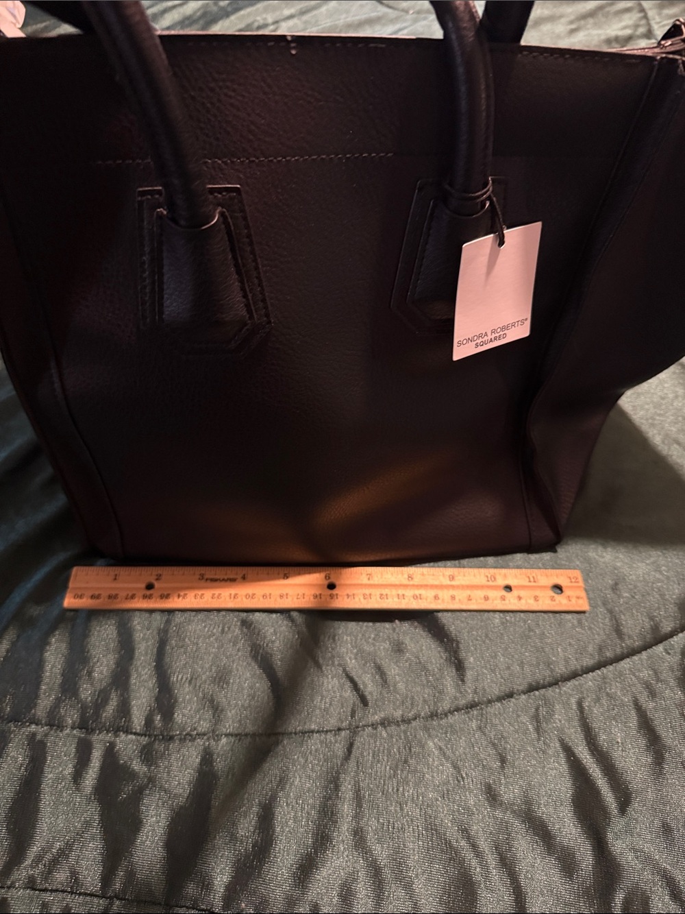 Sondra Robert’s Black Squared Structured Tote Bag - Women's Handbag - Picture 10 of 10
